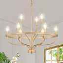 BrkNit 9-Light Gold Chandelier, Candle Chandeliers for Dining Room, Vintage Farmhouse Chandelier Light Fixture for Entryway, Bedroom, Foyer and Living Room