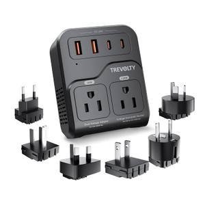 2000W Voltage Converter US to Europe, 220V to 110V Converter for Hair Dryer, 7-in-1 European Travel Plug Adapter with 3AC/2USB-A/2USB-C (PD20W), Travel Essentials (Black)