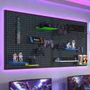 RGB Gaming Wall Organizer Peg Board with RGB LED Strip Lights, 2PCS Metal Gamer Wall Decor Peg Board with Hooks, DIY Gaming Setup Organizer PegBoard Gaming Wall Accessories 12 * 24