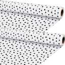 2 Rolls Black Painted Dots Fabric Bulletin Board Paper Roll 4 x 12 ft Extra Large Non Woven Waterproof Roll Fade Resistant for DIY Craft Drawing Painting Classroom Decor, Dot Style (Black and White)