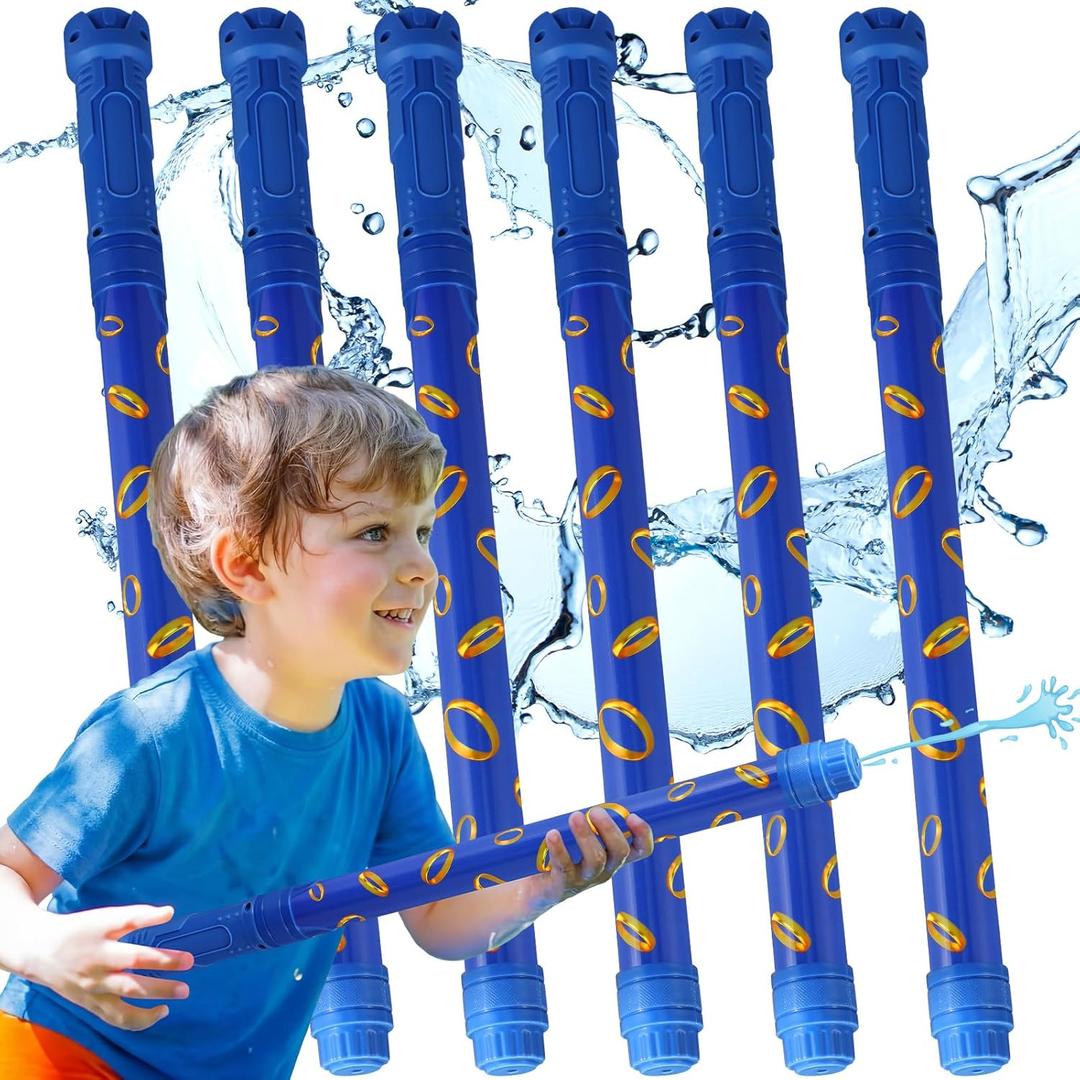 Halloscume 6 Pcs Blue with Gold Rings Water Guns Bulk Party Favors for Kids 15.75" Water Squirters Blaster Shooters for Summer Swimming Pool Beach Cartoon Birthday Gifts Supplies