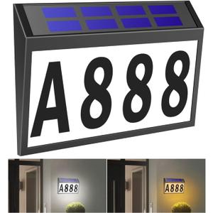 Solar House Numbers Light, T-SUNUS Lighted House Numbers Sign Plaque Address Numbers for Houses Waterproof LED Solar Powered Address Sign for Houses Mailbox Street Yard