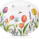 50Pcs Lavender Tulip Oval Paper Plates Large Disposable Heavy Duty Spring Summer Blooming Floral Dinner Dessert Paper Platters for Mom Mother's Day Baby Bridal Shower Party