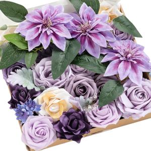 Ling's Moment Artificial Flowers Box Set for DIY Wedding Bouquets Centerpieces Arrangements Party Baby Shower Home Decorations (Dreamy Purple) (Grand, Prpl-lilac & Purple)