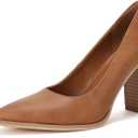 LAICIGO Women's Pointed Toe Pumps Chunky Block High Heel Slip On Dress Party Wedding Shoes (7, Brown)