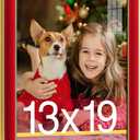 13x19 Velvet Picture Frame, Red 13x19 Velvet Photo Frame with Vintage Gold Border, 13 by 19 Poster Frame with HD Real Glass Horizontal & Vertical Display for Tabletop and Wall Decor (1 Pack)