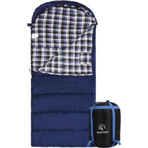 REDCAMP Flannel Sleeping Bag for Adults, Comfortable Cotton Sleeping Bags for Camping with Detachable Hood, Red/Grey/Blue