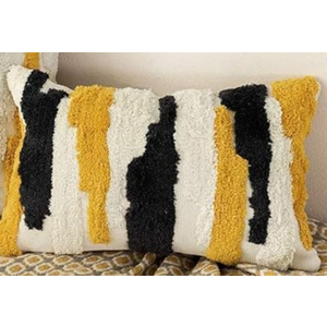 Woven Tufted Boho Throw Pillow Cover, Modern Decorative Geometric Irregular Black Ivory Yellow Striped Lines Cushion, Farmhouse Tribal Pillowcases for Couch Sofa Bedroom Living Room