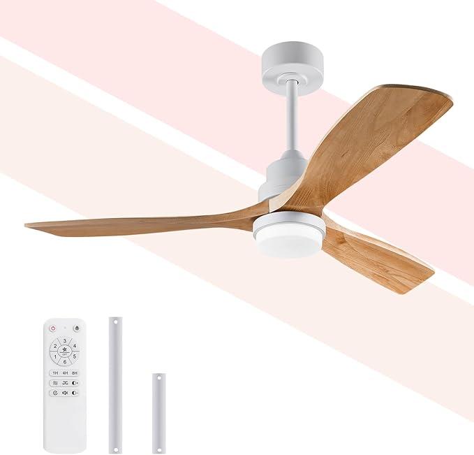 52 Inch Outdoor Ceiling Fan with Lights and Remote, 3 Blade Wood Ceiling Fan with Light,3CCT Dimmable, Indoor Outdoor Ceiling Fan for Patio Bedroom Living Room, Quiet Reversible DC Motor