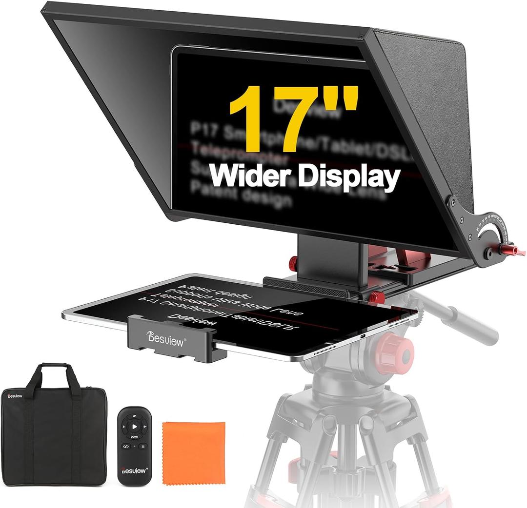 Desview P17 Portable Teleprompter for Camera Video Recording, Foldable Auto-Scrolling Prompter with Wireless Remote Sunshade & Tripod Mount Compatible with iPhone Android Tablet, P17 Teleprompter