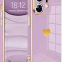 Compatible with iPhone 11 Case for Women Girls, Luxury Fashion Plating Edge & Cute Love Heart Soft TPU Shockproof Protection Phone Case for iPhone 11 6.1 Inches, Purple
