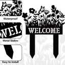 FYSUIMU Welcome Metal Yard Sign Spring Wildflower Silhouette Black Garden Stake Decorative Rustic Lawn Sign for Home Outside Lawn Porch Walkway Decor, Small to Medium