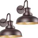 Outdoor Gooseneck Barn Lights Outdoor Wall Sconces Farmhouse Exterior Wall Mount Light Vintage Wall Lighting Fixture Industrial Bronze Lantern for Porch Entryway Garage Patio, 2 Pack (02RZ007-2 PACK(Not Dusk to Dawn), Orb+Gold)