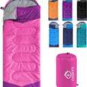 oaskys Camping Sleeping Bag - 3 Season Warm & Cool Weather - Summer Spring Fall Lightweight Waterproof for Adults Kids - Camping Gear Equipment, Traveling, and Outdoors (50-80F Everyday 3 Season - Pink)