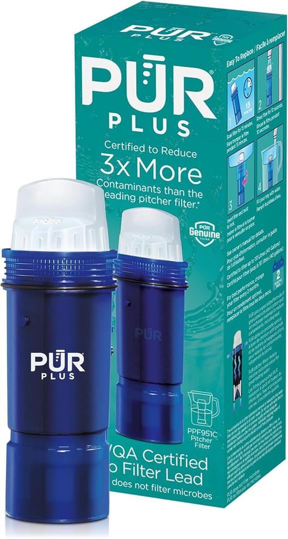 4 x PUR Plus Lead Reducing Water Pitcher and Dispenser Replacement Filter, 1-Pack, NSF & WQA Certified - Compatible with All PUR Pitchers and Dispensers, Blue, PPF951K1