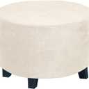 H.VERSAILTEX Ottoman Covers - Round Ottoman Slipcover, Footstool Protector, Storage Stool Covers - Stretch with Elastic Bottom, Real Velvet Plush Fabric (X-Large, Ivory)