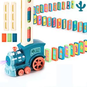 200 PCS Domino Train Toys Set with Stickers, Automatic Dominos Building and Stacking Creative Game, Electric Dominoes Stem Montessori Toys for Kids Autistic Boys Girls 2 3 4 Birthday Easter Gifts