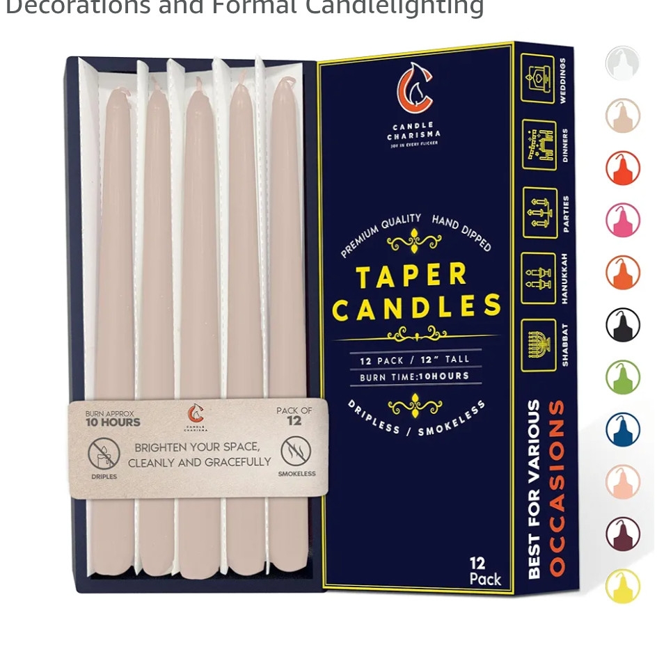Ivory Cream 12 Inch Taper Candles - Pack of 12 Premium Unscented, Dripless & Smokeless Hand-Dipped Candles for Birthday, Wedding or Dinner Decorations and Formal Candlelighting