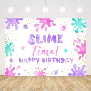 7x5ft Slime Time Birthday Backdrop for Party Colorful Graffiti Glow Splatter Kids Colorful Fiesta Banner Baby Girl Boy Slime Party Favors Photo Shoot Props