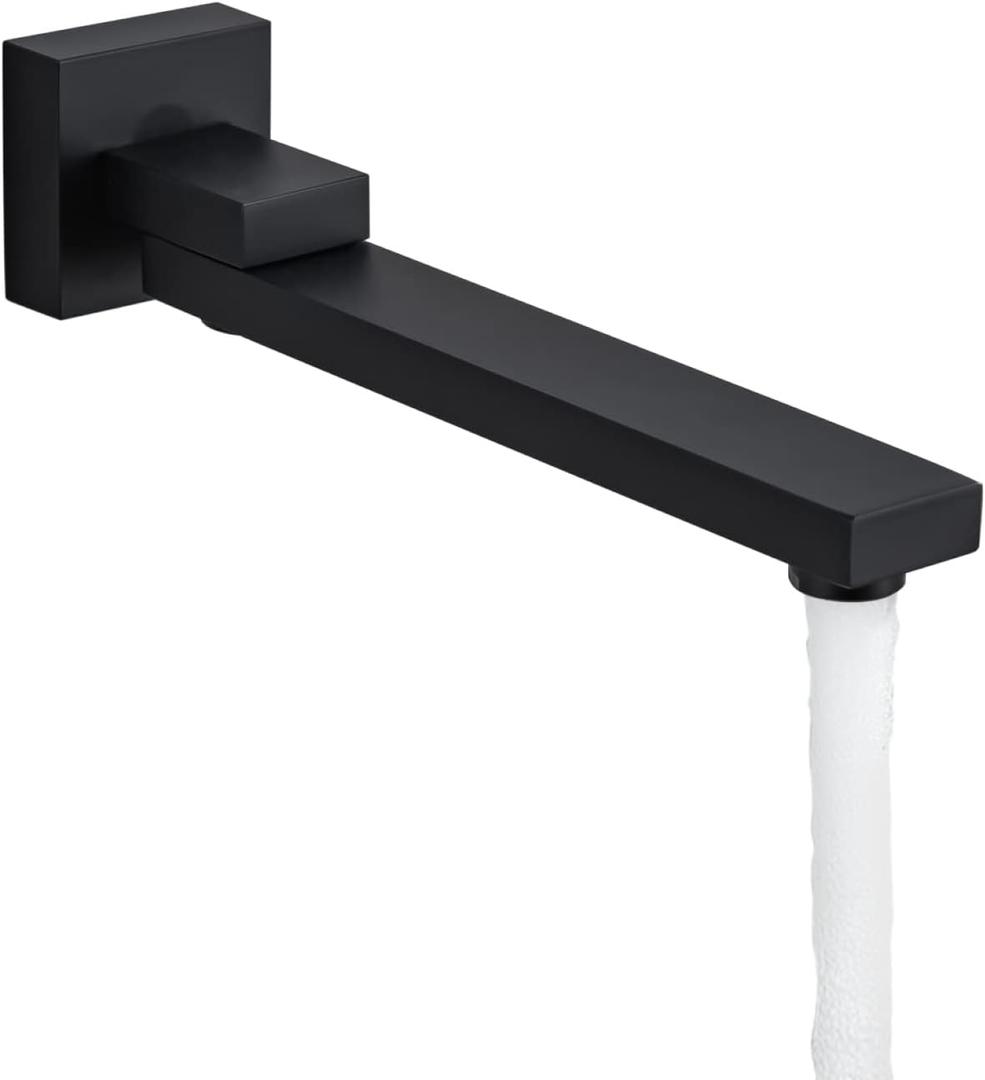 Tub Spout, Matte Black 1/2 NPT Thread Square Tub 180 Swivel Bathroom Folding Spout Bathtub Faucet Shower System Set Wall Mounted Shower Mixer Water Outlet