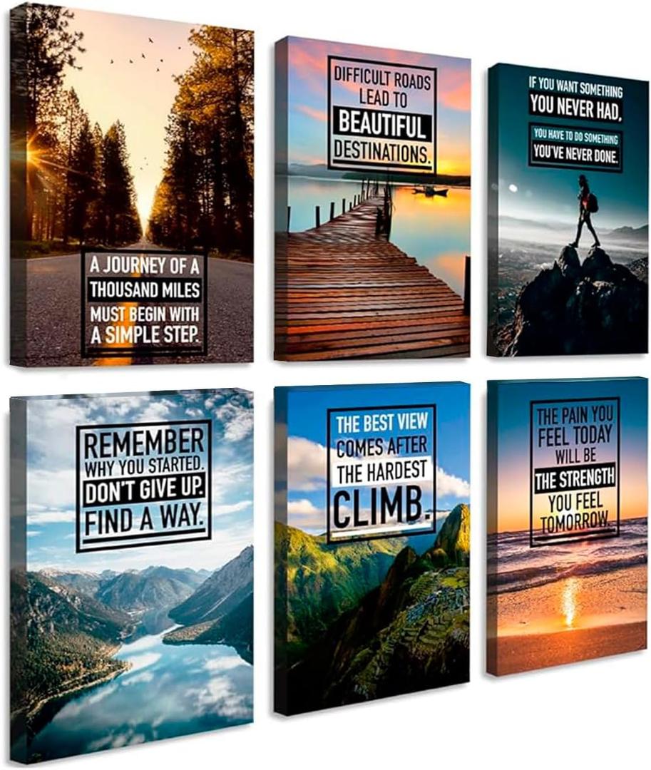 Throwbacktraits Canvas Motivational Wall Art Set of 6 Inspirational Prints with Uplifting Phrases & Vibrant Images, Eco-Friendly & Framed, Ready to Hang for Office Wall Decor, Living Room & Bedroom Dcor, 11 x 17 Inch