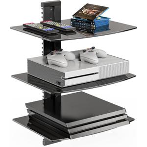 WALI Floating TV Shelf, 3 Tier Glass Projector Shelf for DVD Players, Routers, Game Consoles, Cable Boxes, Living Room Decor Accessories, Wall Mount Shelves Holds Up to 17.6lbs(CS303B), 3-Shelf, Black