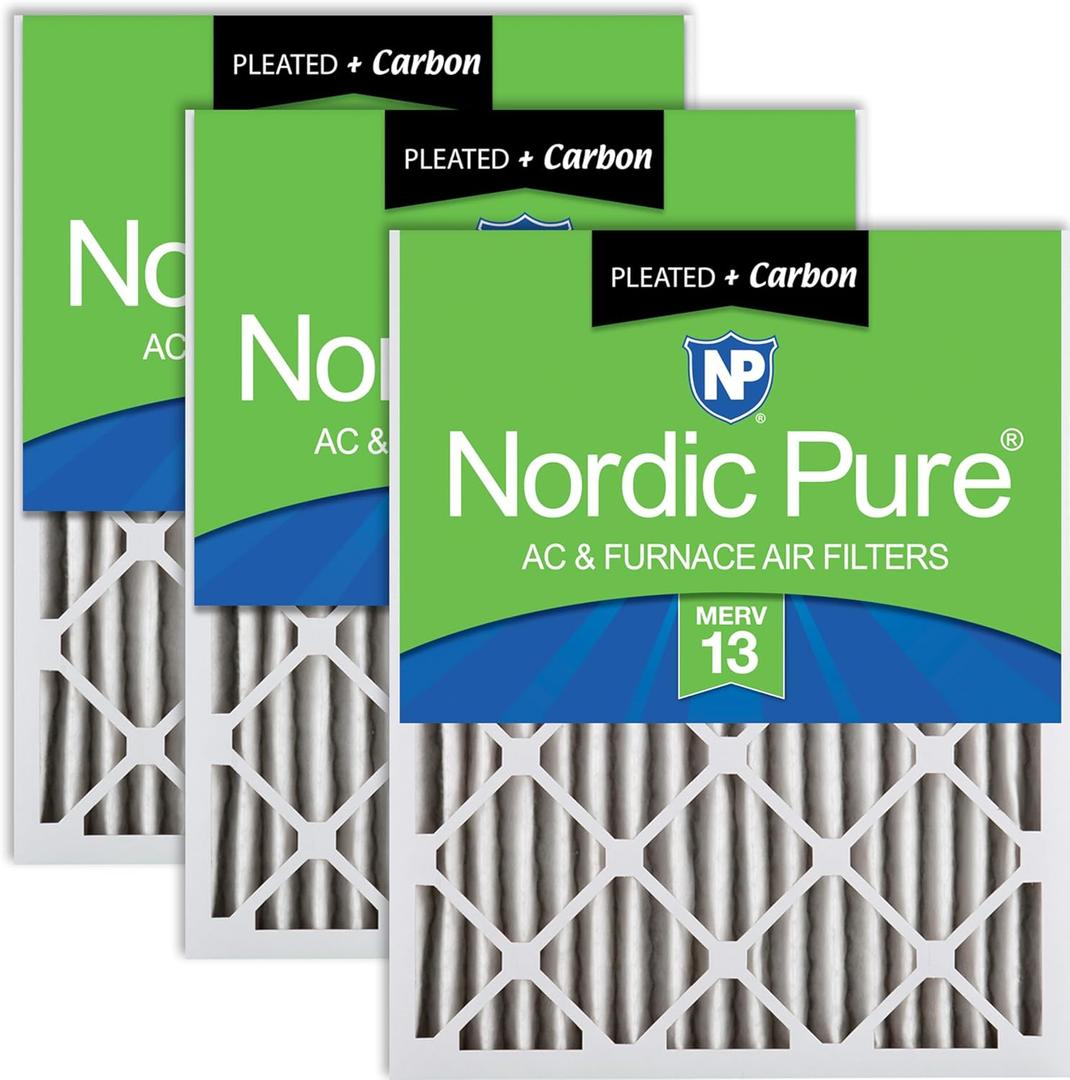 Nordic Pure 20x25x2 (19 1/2 x 24 1/2 x 1 3/4) Pleated Air Filters MERV 13 Plus Carbon 3 Pack