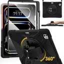 BRAECN for iPad Pro 13 inch Case 2024 M4 Heavy Duty Shockproof Protective with Pencil Holder Screen Protector 360°Rotating Stand Handle & Shoulder Strap Full Body Cover Kids Friendly