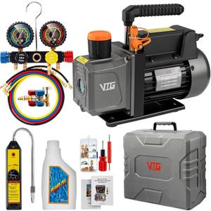 4.5 CFM AC Vacuum Pump and Gauge Set,for Mini Split/HVAC/Auto Systems,Manifold Gauge Kit Fits R134a R22 R410a,with Leak Detector,Upgraded Trifold Storage Case,4 Hoses,R134a Can Tap