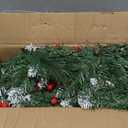 Christmas Garland with Lights - 9FT Pre-Lit Flocked Garland with 30 LED Bulbs, Red Berries, Pine Cones, Artificial Pine Battery Operated Garland for Fireplace, Staircase, Indoor & Outdoor Decoration