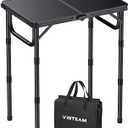 VINTEAM Camping Folding Table with Adjustable Height, Lightweight Portable Outdoor Picnic Table, BBQ Grill Side Table, Durable Aluminum Frame, MDF Desktop for Camping, Fishing, RV, Beach (Black)