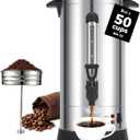 OSTBA 950W Commercial Coffee Urn 50 Cup / 8.3L 304 Stainless Steel Percolator Coffee Pot, Double-Wall Hot Water Dispenser Electric Coffee Maker Fast Brewing for Home, Office, Catering & Small Events