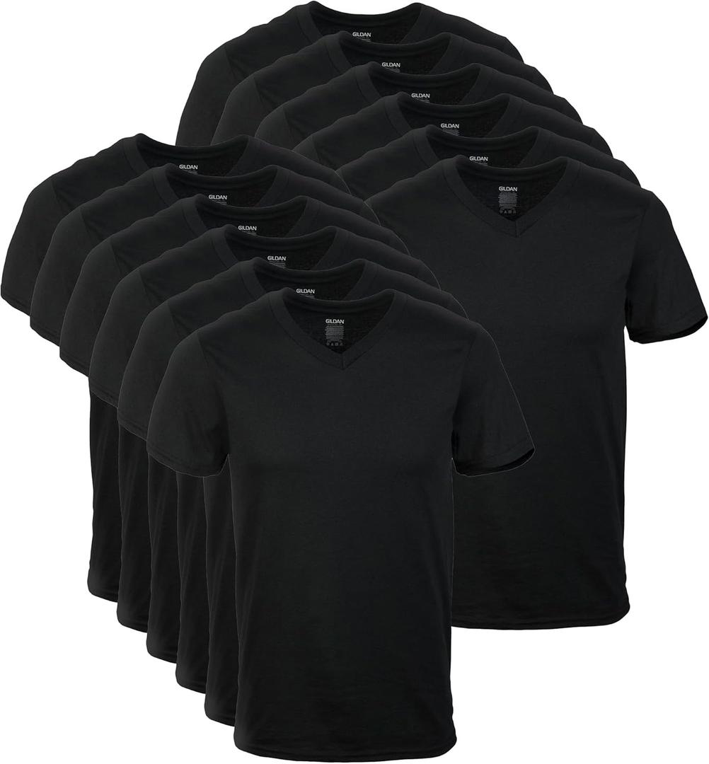 Gildan Men's V-Neck T-Shirts, Multipack, Style G1103 (Black, XXL)