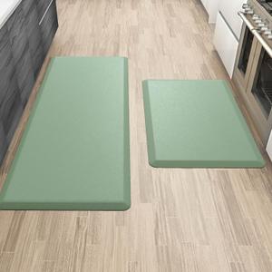 More Dcor Anti Fatigue Kitchen Floor Mat, Standing Desk Mat, Double Pack, Non Slip, Waterproof - 0.47 Inches Thick - Rug Sizes 17.3" x 28" and 17.3" x 47.2" - Mint Green
