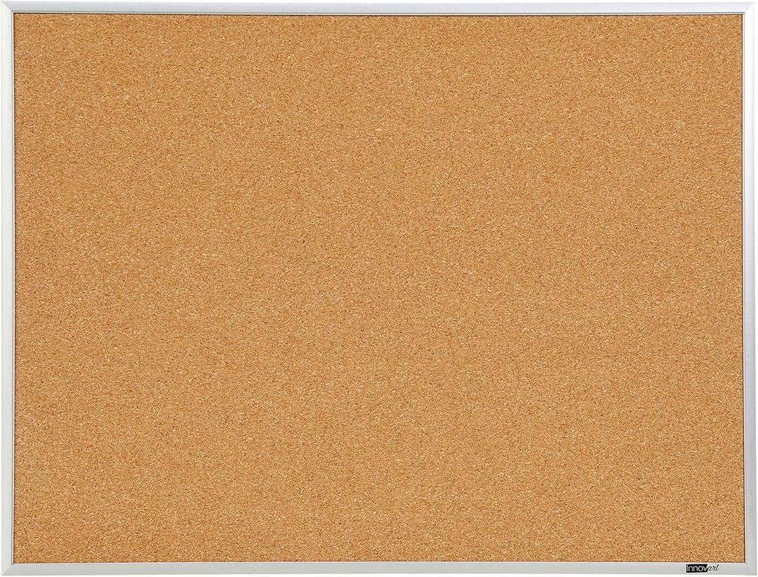 INNOVART Cork Bulletin Board 48"X36", Corkboard with Aluminum Frame, Cork Notice Board with 10 Push Pins, Wall Mounted Office Board, Cork Board Pin Board Bulletin Board for Home, Office, School