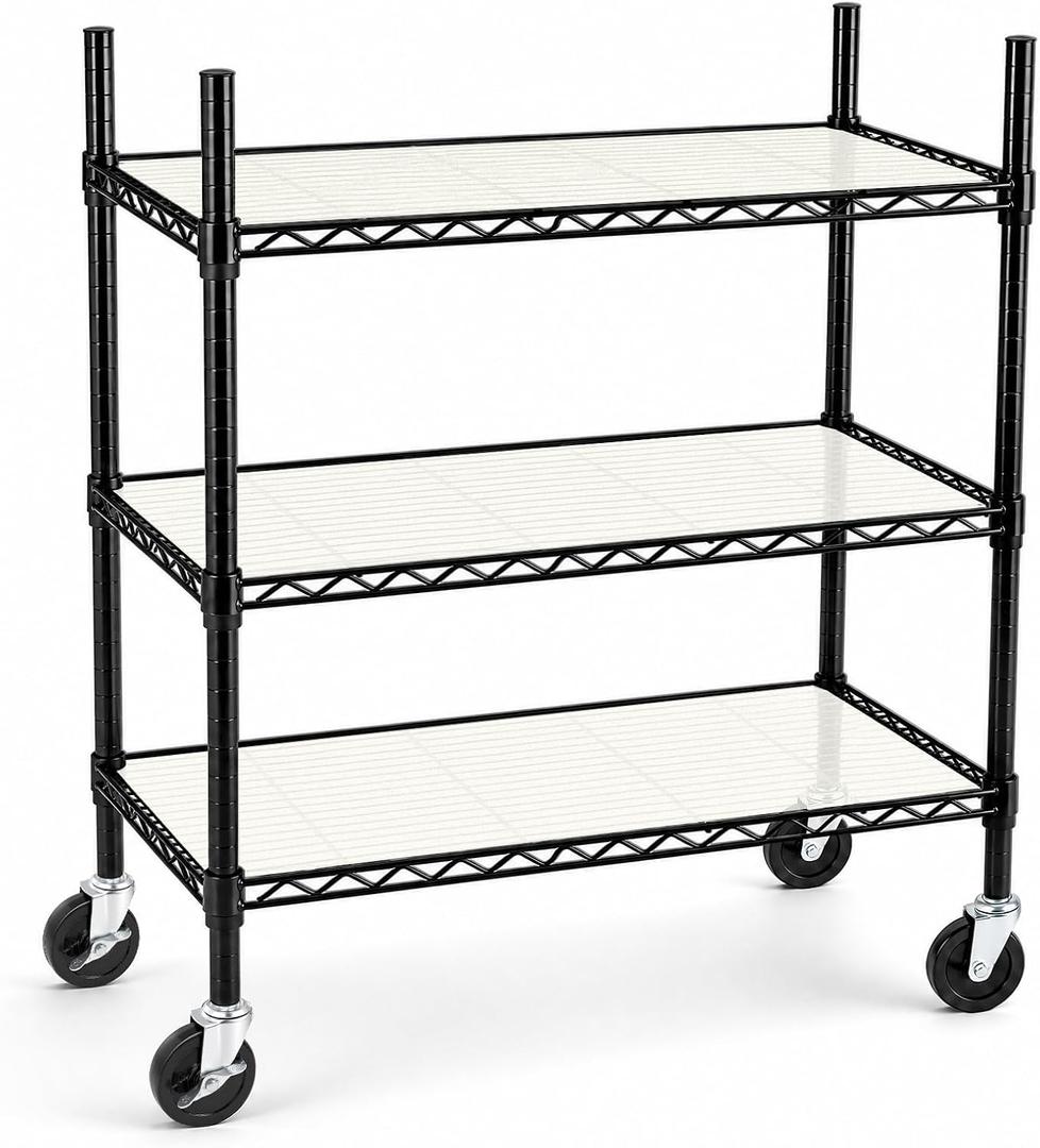3 Tier Metal Shelving Unit with Wheels, Heavy Duty Garage Storage Shelves