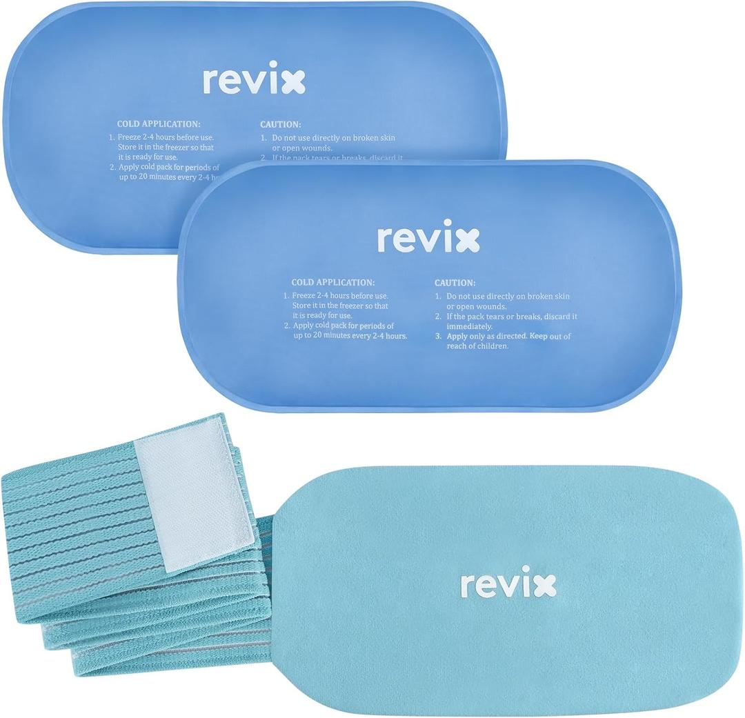 REVIX Ice Packs for Injuries Reusable, 2 Packs Hot and Cold Pack with Adjustable Strap, Flexible Ice Wraps for Joints and Muscle, Rotator Cuff, Back, Knee Discomfort Relief (10" x 5" Blue) M