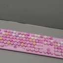 Colorful Wireless Keyboard and Mouse Combo, COVEVA 2.4GHz Wireless Retro Cute Round Keycaps Keyboard, 104 Keys Full-Sized Keyboard Mouse Set with Switch Button for PC Laptop Desktop (Pink Colorful)