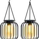TomCare Solar Lantern Metal Solar Lights Outdoor Waterproof Hanging Outdoor Lanterns Decorative Outdoor Lighting for Outside Patio Garden Yard Pathway Porch, 2 Pack