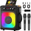 HWWR Karaoke Machine, Portable Bluetooth Speaker with 2 Wireless Microphones for Adults & Kids, Karaoke Speaker for Parties and Gatherings, PA System Supports TWS/ USB/ TF/ REC/ AUX and TV Connected