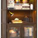 TVU 5-Tier Bookshelf, 65" Bookshelf with Multi-Color Ambient Lights (APP Remote Control), Tall Display Shelf with Cabinet Doors, Suitable for Living Room, Bedroom, Study, Office, Rustic Brown