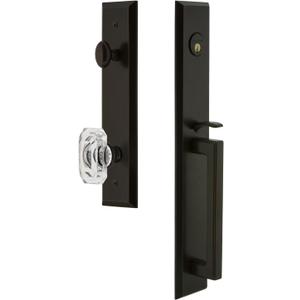 Grandeur 849287 Hardware Fifth Avenue One-Piece Handleset with D Grip and Baguette Clear Crystal Knob, Dummy Entry Set, Timeless Bronze