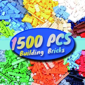 HUIZDQ 1500 Pieces Building Bricks, Classic Bulk Small Blocks, Classic Bricks Set Basic Building Blocks Compatible with All Major Brands (Multicolored)