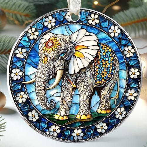 LUCAGIFT Elephant Ornaments - Elephant Gifts for Women - Elephants Christmas Ornament - Animals Elephants Ornaments for Christmas Tree - Stained Glass Style Acrylic Ornament​ 2025 Pack of 2