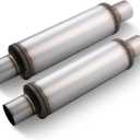 LCGP 2.25" Exhaust Mufflers, 2.25'' Inlet & Outlet Universal Muffler, 20'' Overall Length Stainless Steel Resonator Straight Through Design Exhaust Tip(2.25" Intet 2.25" Outlet, 2 Pack)
