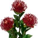 Hollyone 3Pcs Red Artificial Flowers Mums Fall Spider Mum Flower Silk 28.3'' Long Stem Fake Chrysanthemum Flowers Leucospermum Cordifolium Arrangement Faux Pincushion Flowers Bouquet Home Decor