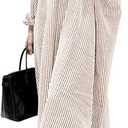 chouyatou Women's Casual Long Sleeve Button Down Loose Striped Cotton Maxi Shirt Dress (Medium, Khaki)