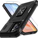 DEERLAMN Case for Samsung Galaxy S24 6.2-Inch with Slide Camera Cover+Screen Protector(1 Pack), Rotated Ring Kickstand Military Grade Shockproof Protective Cover-Black