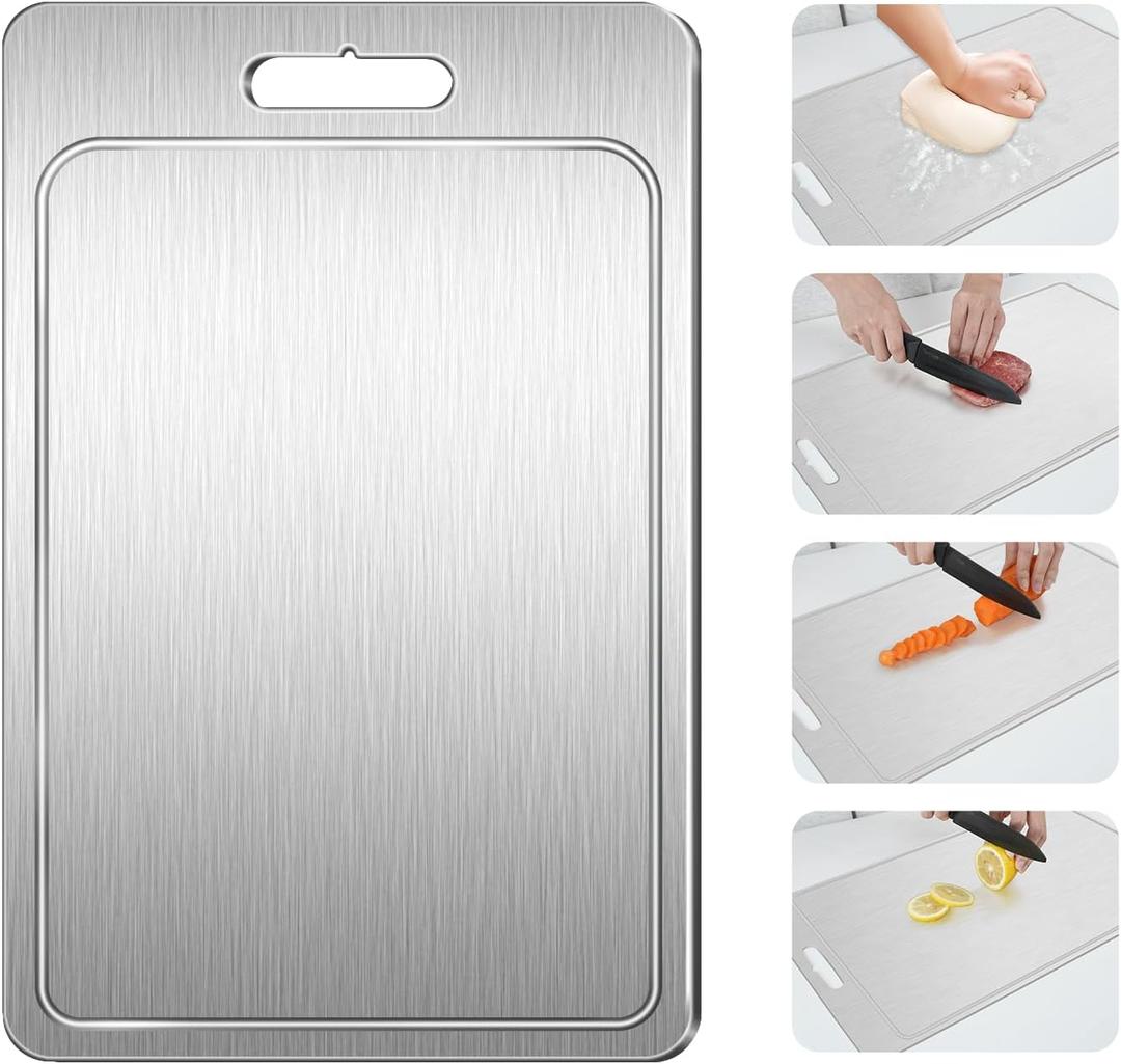 Titanium Cutting Board 100% Pure Cutting Boards With Juice Groove Metal Grade Food Double Sided Chopping Board for Cutting Meats Vegetables Fruits(Titanium-Large) (18.1"L x 11.8"W)