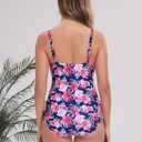 Itzel Women's Ruched Twist Front One Piece Swimsuit Tummy Control Push Up Vintage Retro Bathing Suits (Pink)